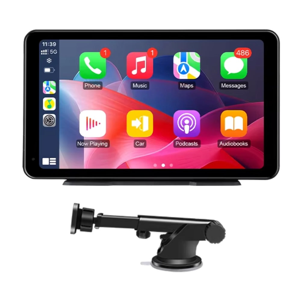 Écran 7 pouces CarPlay et Android Auto avec son support ventouse pour pare-brise